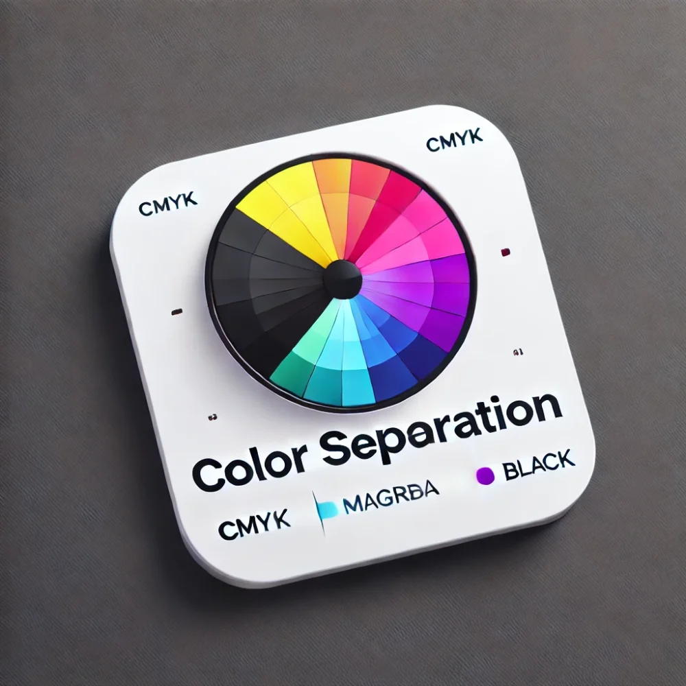 DALL·E 2024-09-29 21.13.53 - A clean, modern thumbnail design representing 'Color Separation.' The image features a sleek graphic of a color wheel split into distinct CMYK (Cyan,